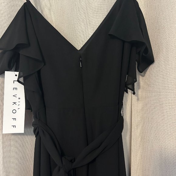 Bill Levkoff Black Chiffon Off The Shoulder A-line Dress - Picture 6 of 7